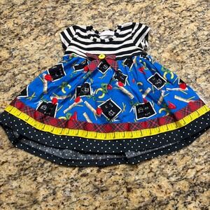 Bonnie Baby Back to School Dress 18M Blue Chalkboard Stripe Polka Dot